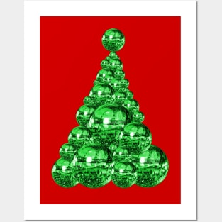 Groovy Green Disco Ball Christmas Tree Posters and Art